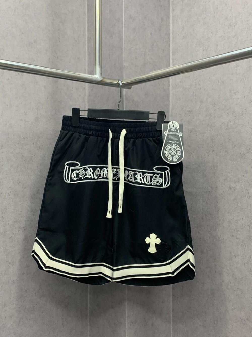 Chrome Hearts Black Athletic Shorts with White Logo Trim